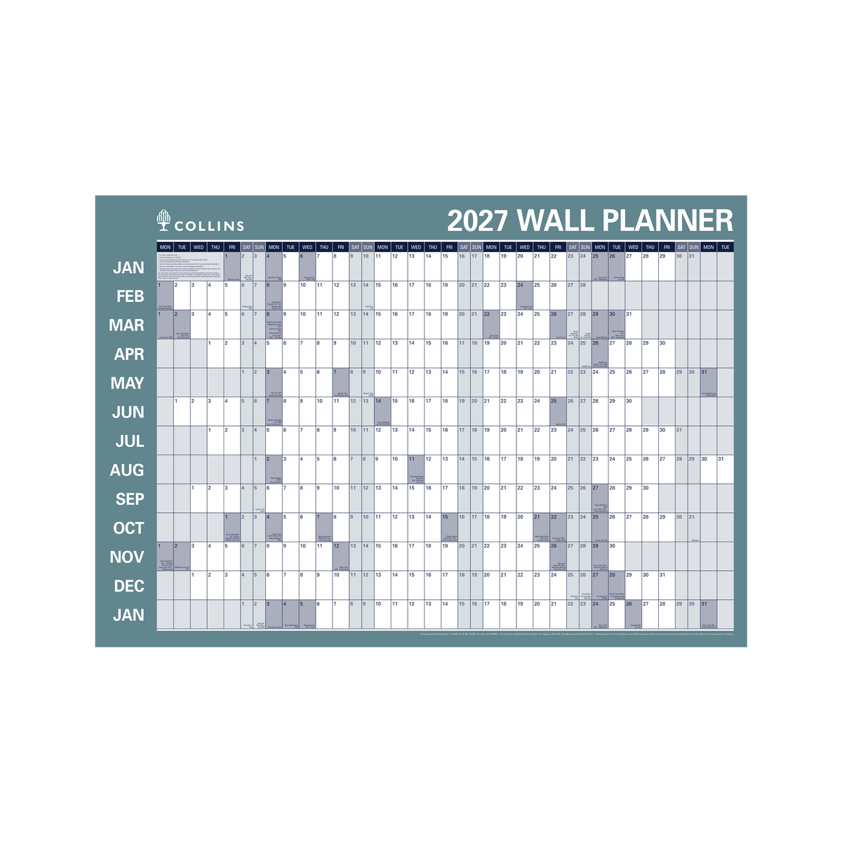 Collins Writeraze 2027 686x990mm Laminated Roll-Up Planner