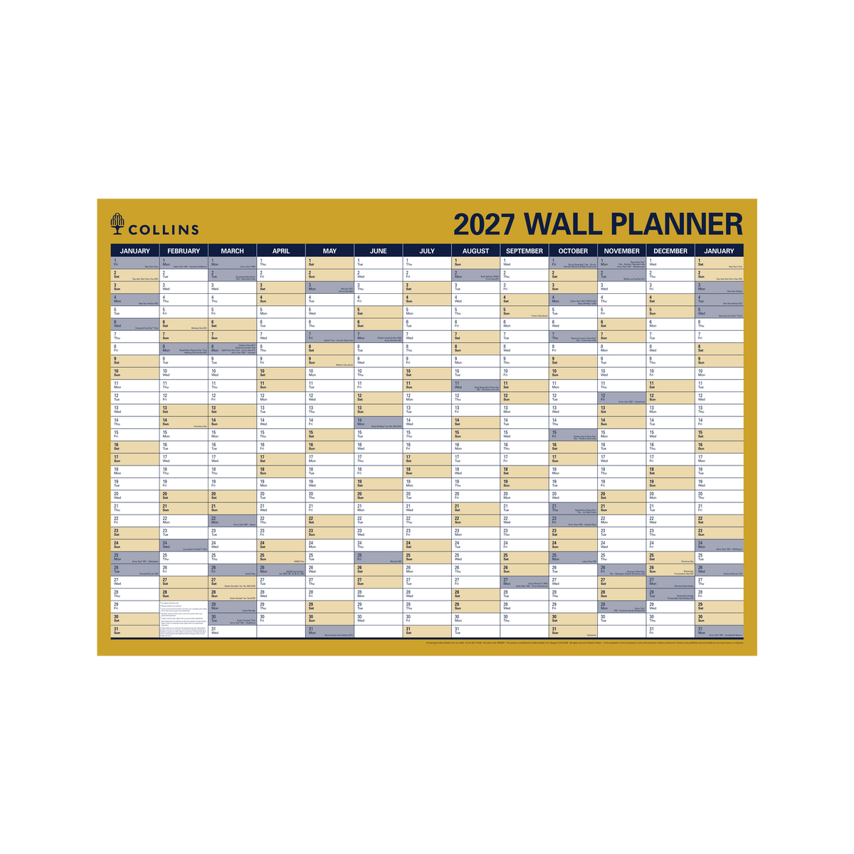 Collins Writeraze 2027 686x990mm Laminated Roll-Up Planner