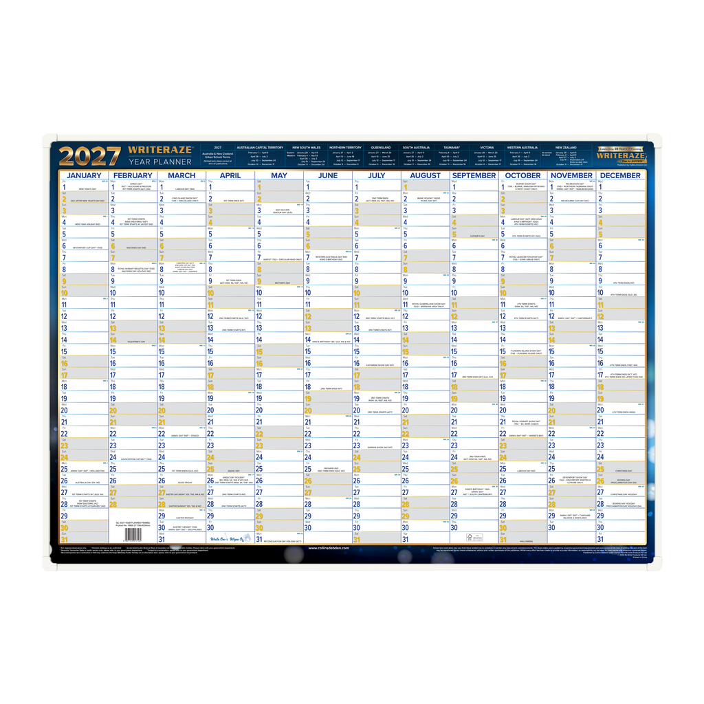 Collins Writeraze 2027 700x1000mm Framed Laminated Planner