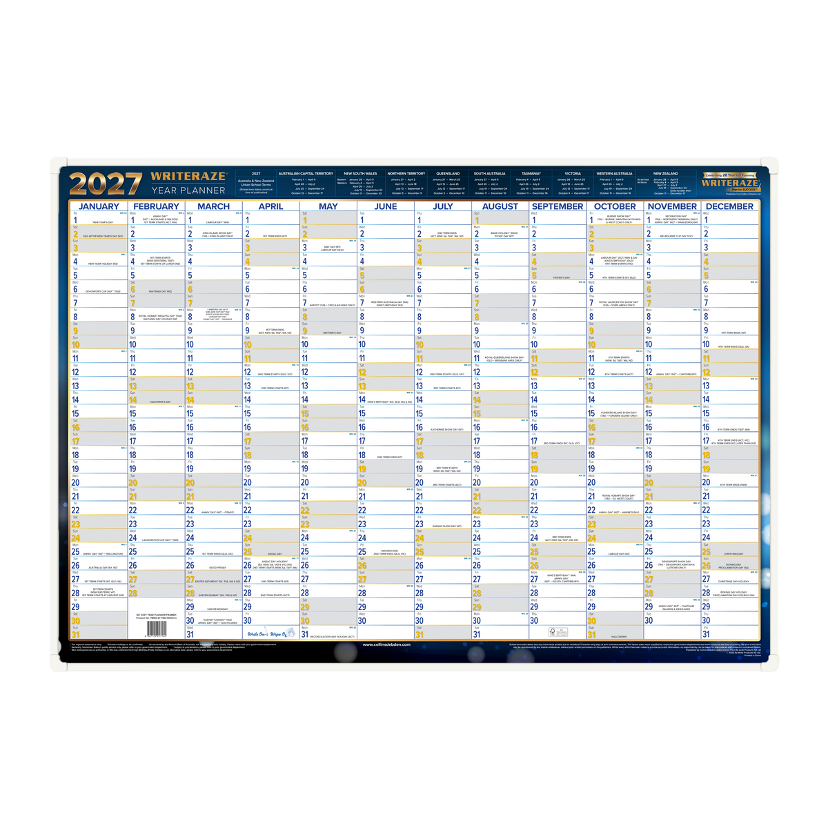 Collins Writeraze 2027 700x1000mm Framed Laminated Planner
