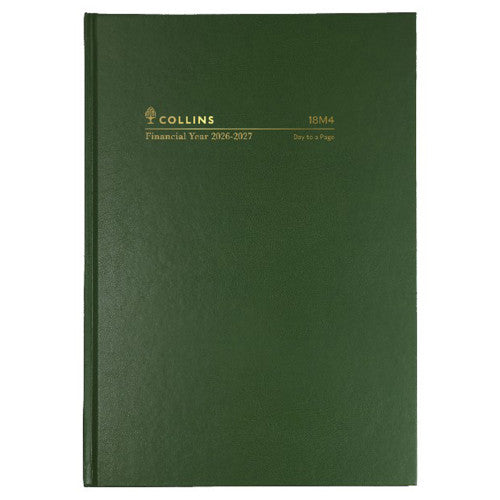 Collins Casebound Financial Year Diary 2026-2027 A5 One Day To A Page Green