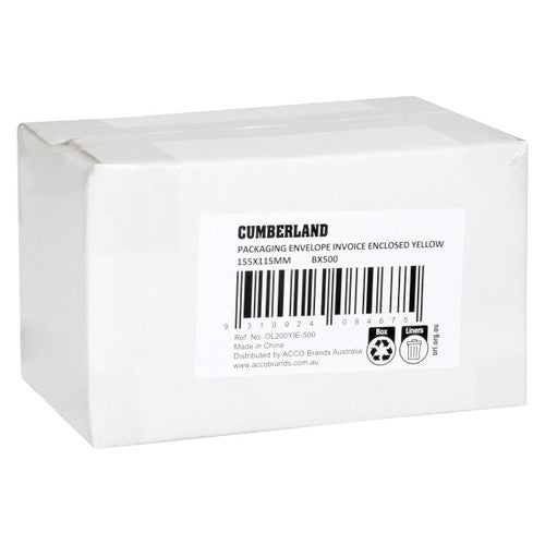 Cumberland Packaging Envelope Invoice Enclosed Yellow 155 x 115mm Box of 500