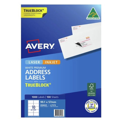 Avery Premium Shipping Labels TrueBlock 99.1 x 57mm 10UP 1000 Labels