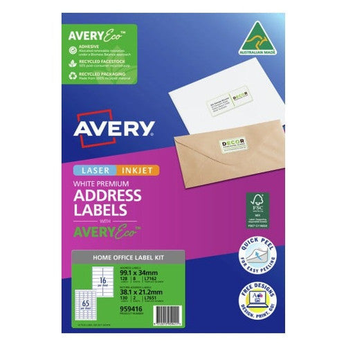 Avery Premium Address Labels AveryEco Kit L7162 and L7651 10 Sheets 258 Labels