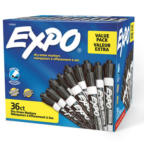 Expo Low Odour Dry Erase Whiteboard Markers Chisel Tip Black Box 36
