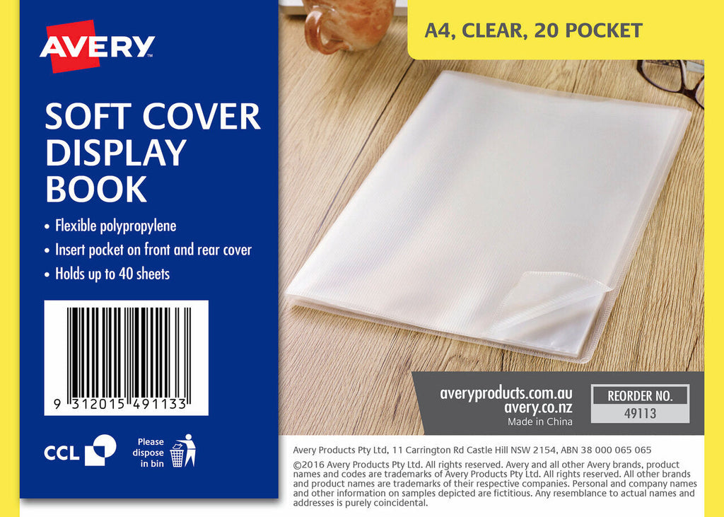 Avery Display Book Soft Cover A4 20 Pocket Clear
