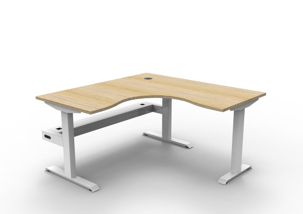 Rapidline Boost Static Corner Workstation 1500 x 1500 x 750mm with Cable Tray Natural Oak / White Satin