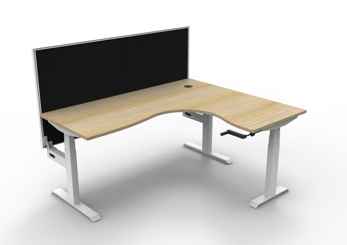 Rapidline Boost Crank Corner Workstation 1800 x 1500 x 750mm with Screen Natural Oak / White Satin