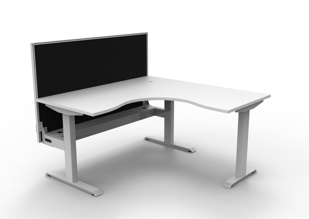Rapidline Boost Static Corner Workstation 1500 x 1500 x 750mm with Screen and Cable Tray Natural White / White Satin