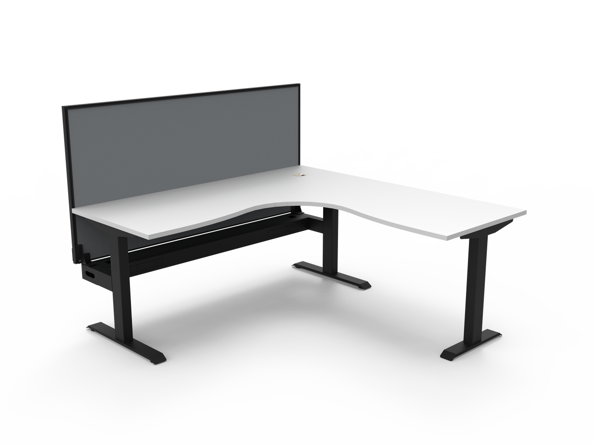 Rapidline Boost Static Corner Workstation 1800 x 1800 x 750mm with Screen and Cable Tray Natural White / Black Satin