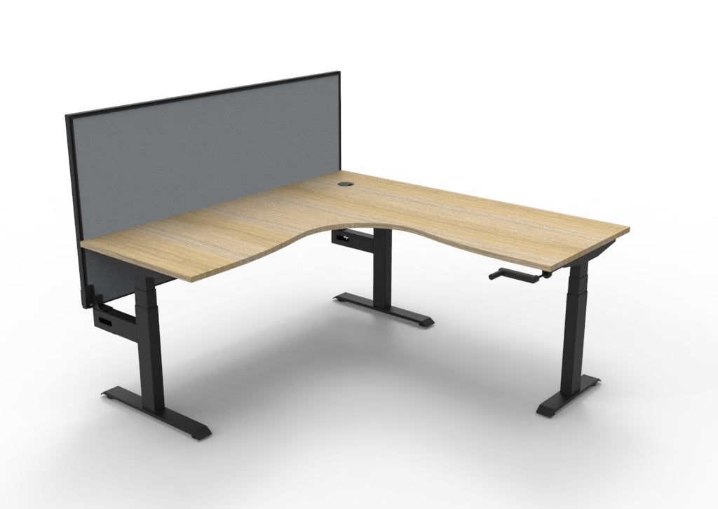 Rapidline Boost Crank Corner Workstation 1800 x 1800 x 750mm with Screen Natural Oak / Black Satin