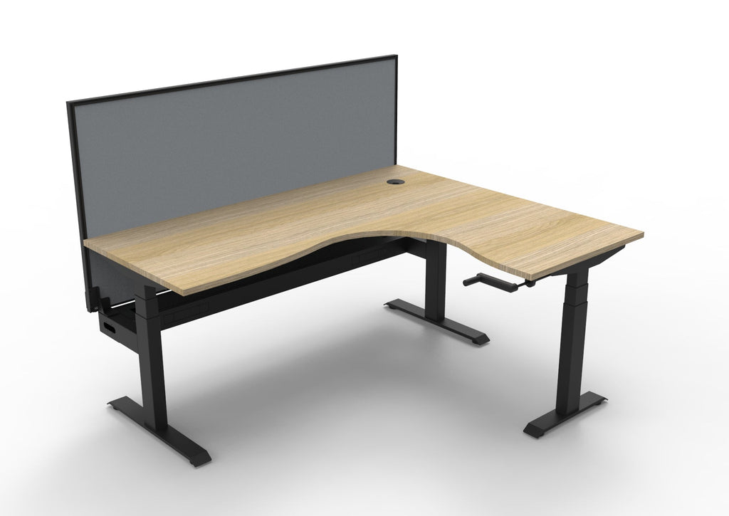Rapidline Boost Crank Corner Workstation 1800 x 1500 x 750mm with Screen and Cable Tray Natural Oak / Black Satin