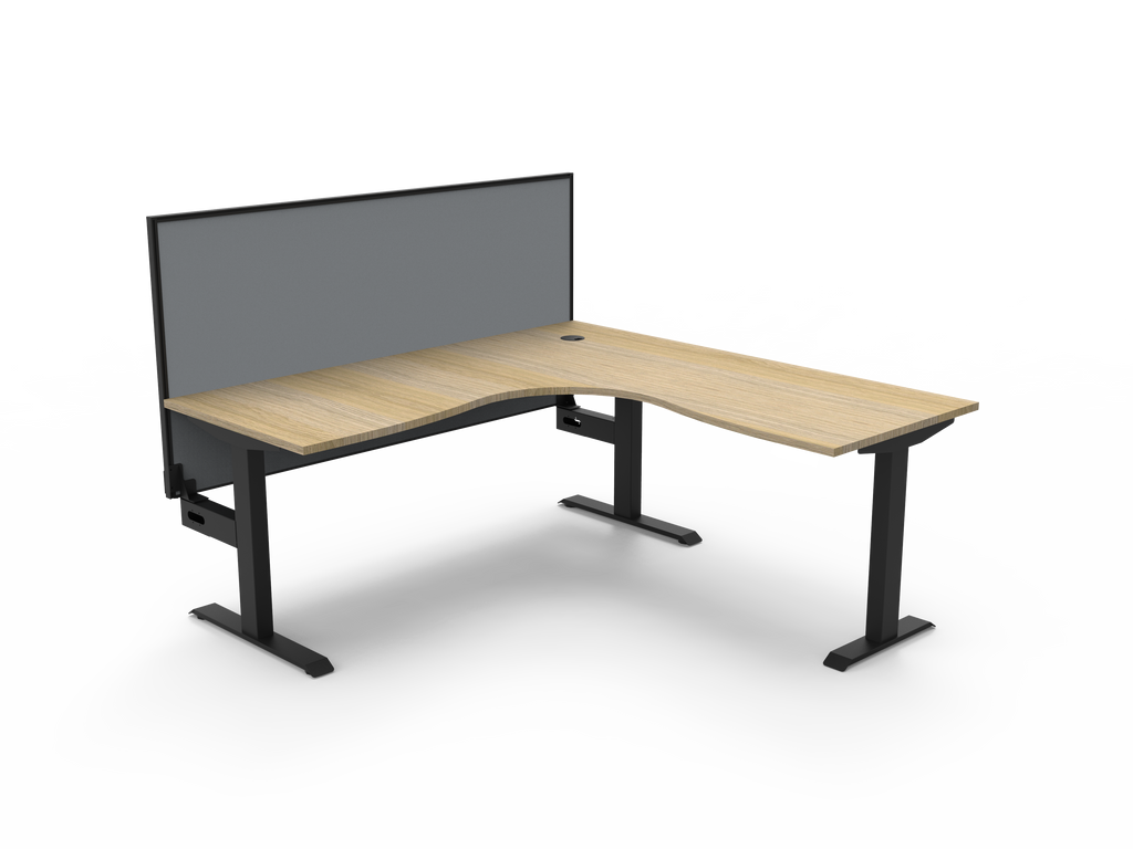 Rapidline Boost Static Corner Workstation 1800 x 1800 x 750mm with Screen Natural Oak / Black Satin