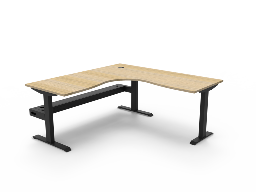 Rapidline Boost Static Corner Workstation 1800 x 1800 x 750mm with Cable Tray Natural Oak / Black Satin