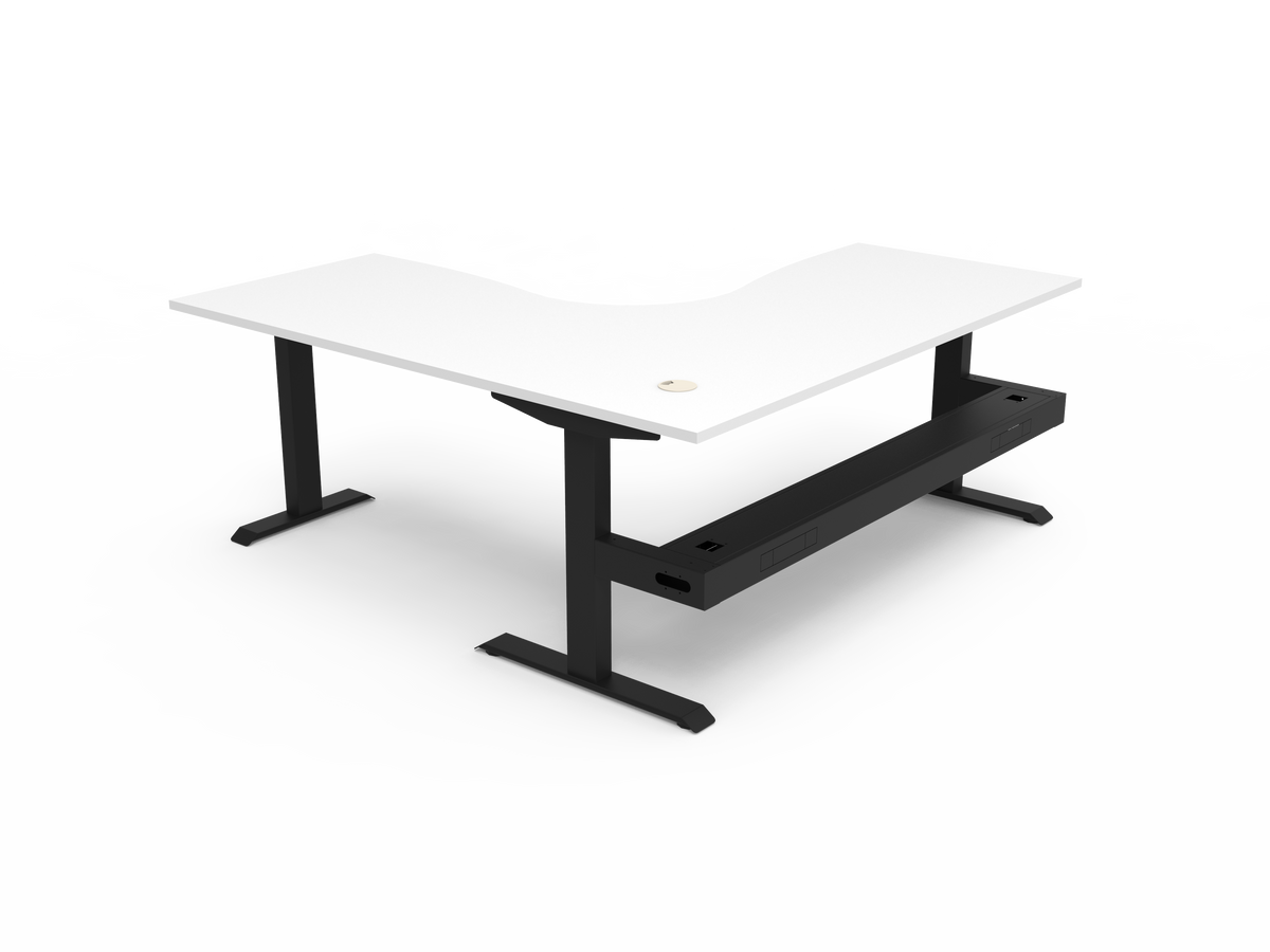 Rapidline Boost Static Corner Workstation 1800 x 1800 x 750mm with Cable Tray Natural White / Black Satin
