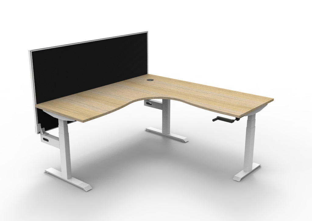 Rapidline Boost Crank Corner Workstation 1800 x 1800 x 750mm with Screen Natural Oak / White Satin