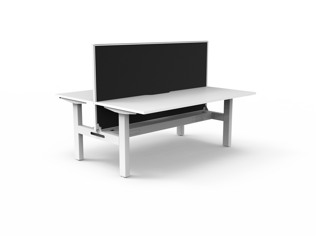 Rapidline Boost Static Back to Back Workstation 1500 x 750mm with Screen and Cable Tray Natural White / White Satin