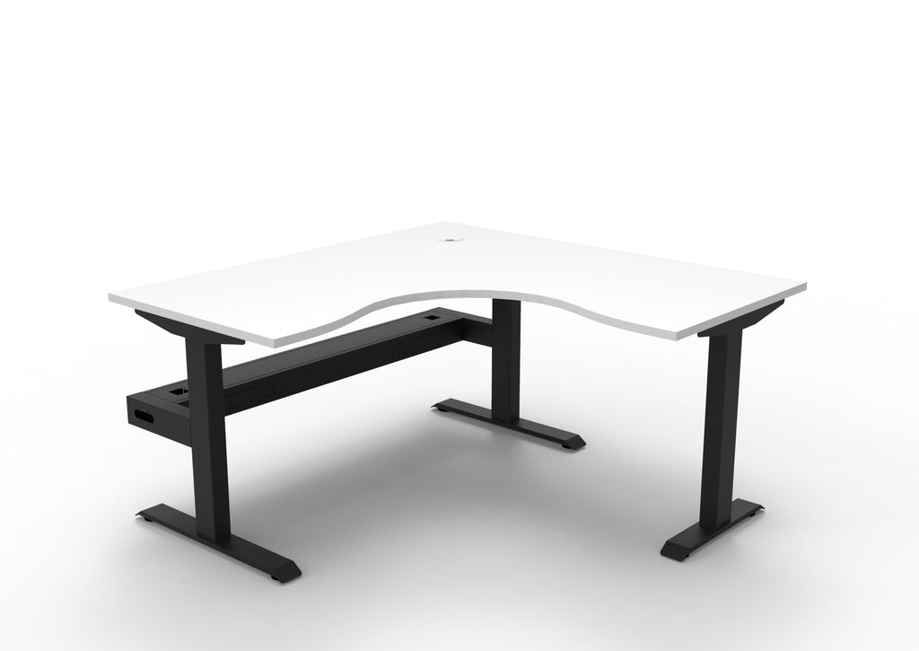 Rapidline Boost Static Corner Workstation 1500 x 1500 x 750mm with Cable Tray Natural White / Black Satin
