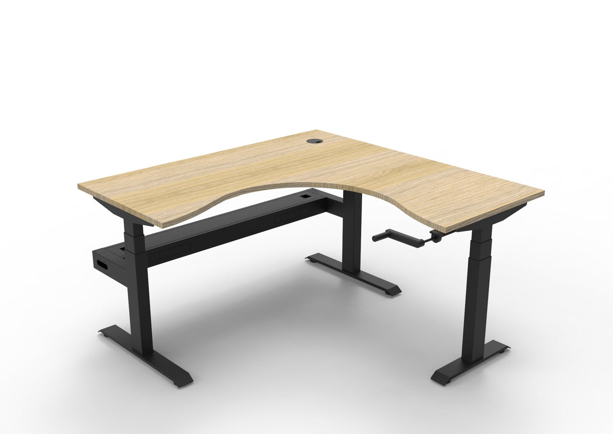 Rapidline Boost Crank Corner Workstation 1500 x 1500 x 750mm with Cable Tray Natural Oak / Black Satin
