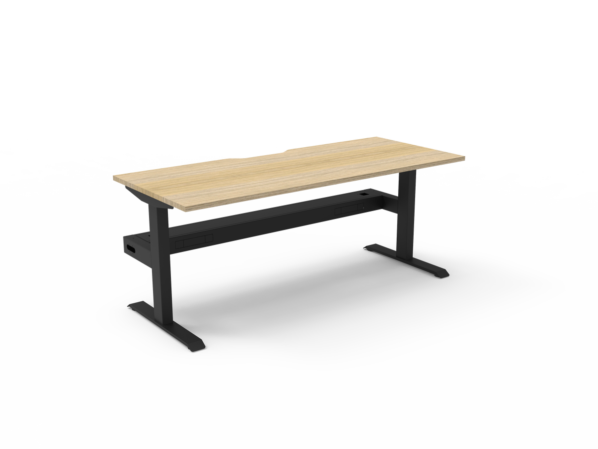 Rapidline Boost Static Single Sided Workstation 1500 x 750mm with Cable Tray Natural Oak / Black Satin