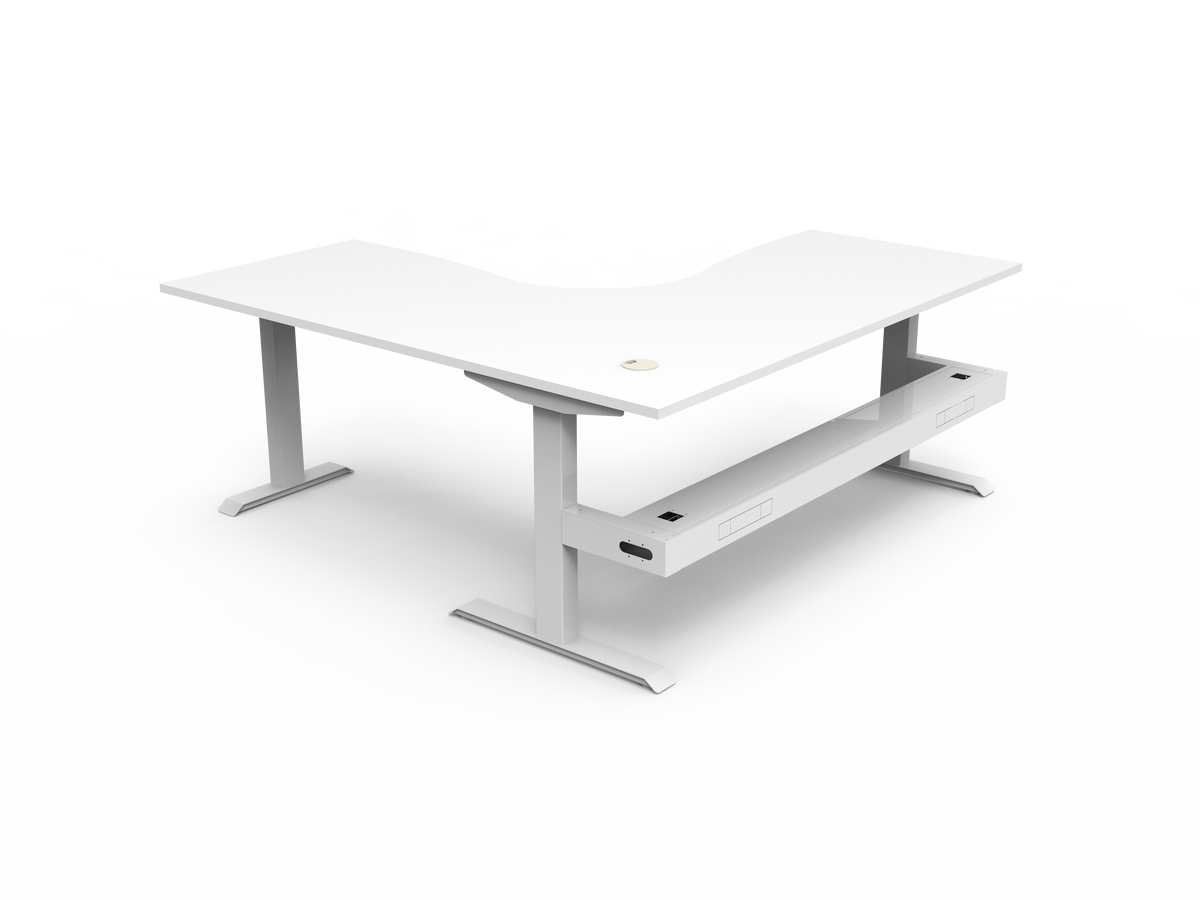 Rapidline Boost Static Corner Workstation 1800 x 1800 x 750mm with Cable Tray Natural White / White Satin