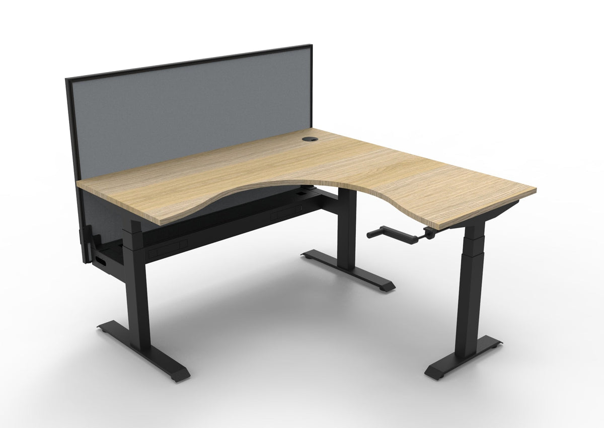 Rapidline Boost Crank Corner Workstation 1500 x 1500 x 750mm with Screen and Cable Tray Natural Oak / Black Satin