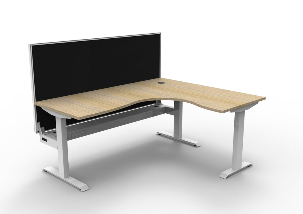 Rapidline Boost Static Corner Workstation 1800 x 1500 x 750mm with Screen and Cable Tray Natural Oak / White Satin