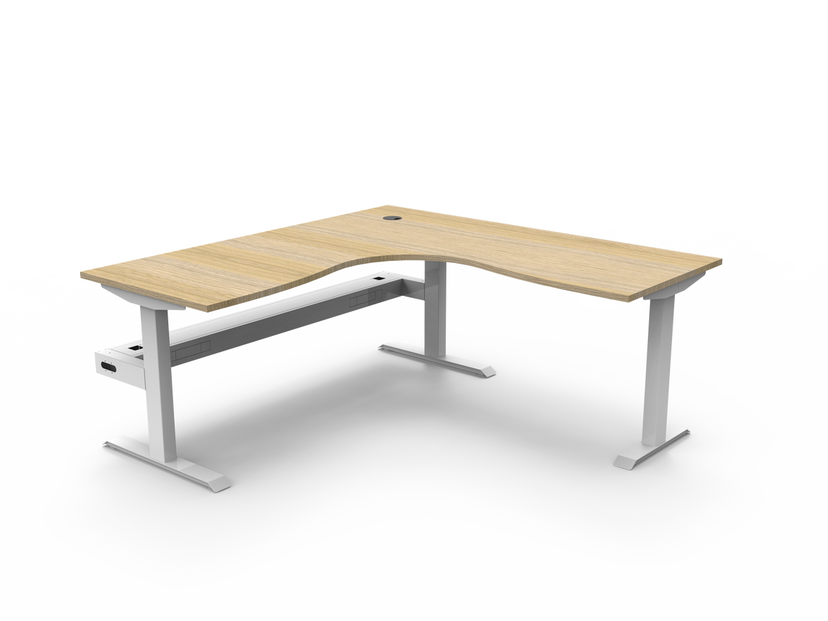 Rapidline Boost Static Corner Workstation 1800 x 1800 x 750mm with Cable Tray Natural Oak / White Satin
