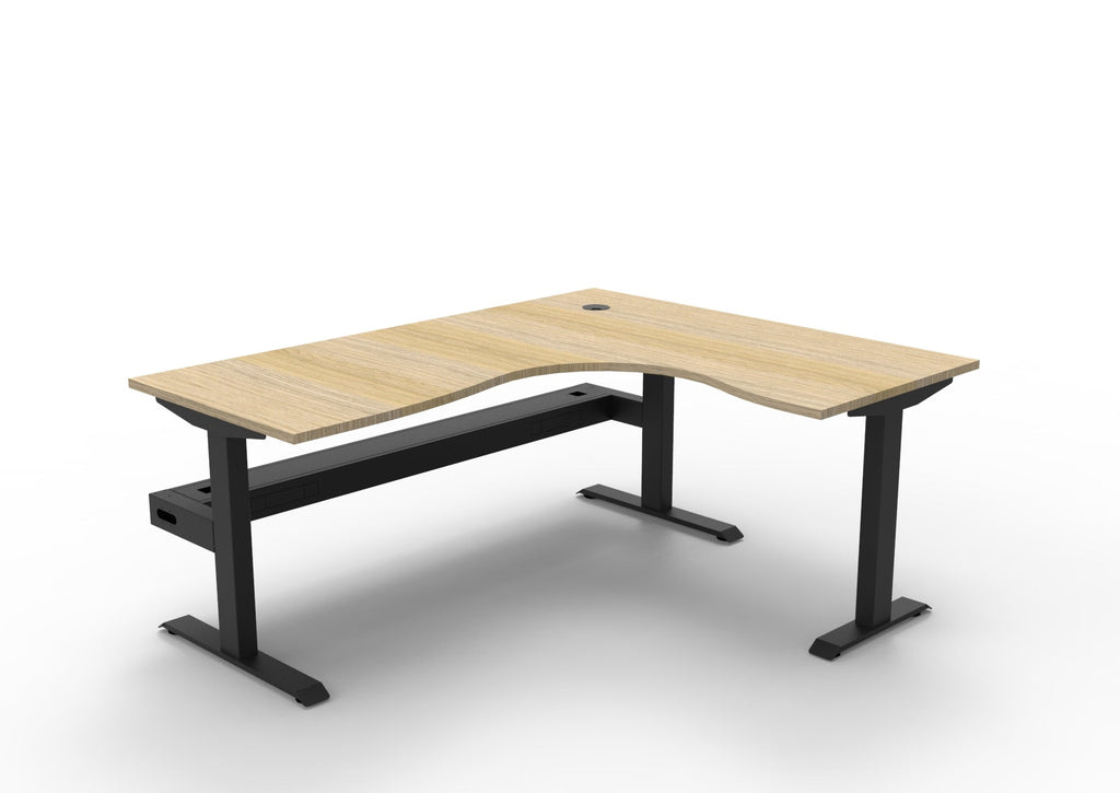 Rapidline Boost Static Corner Workstation 1800 x 1500 x 750mm with Cable Tray Natural Oak / Black Satin