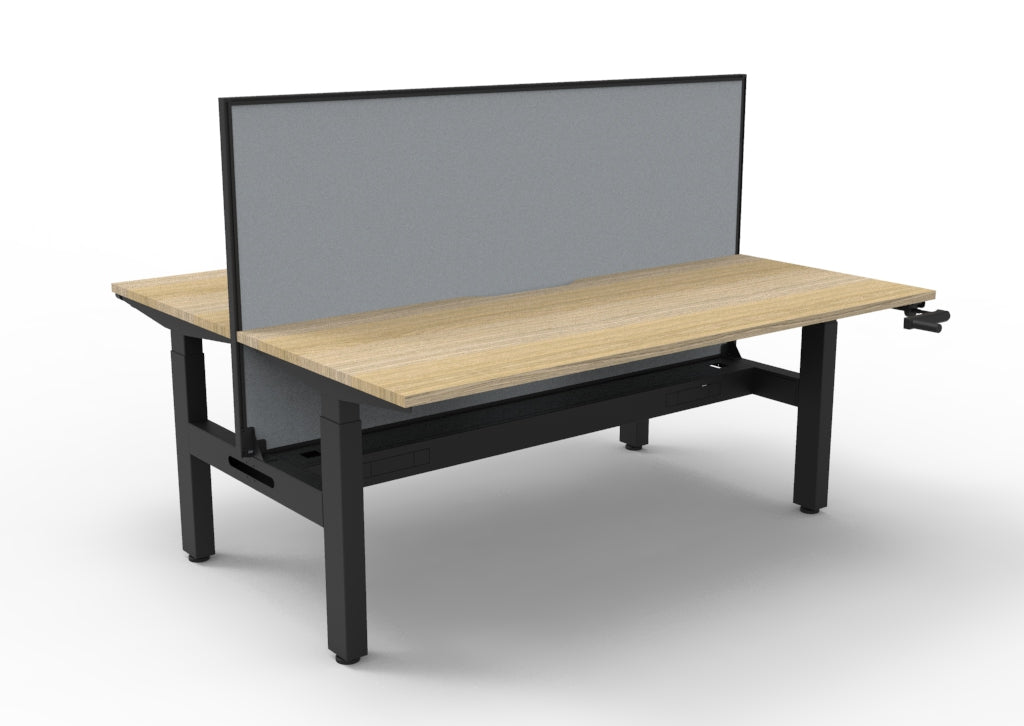 Rapidline Boost Crank Back to Back Workstation 1800 x 750mm with Screen and Cable Tray Natural Oak / Black Satin