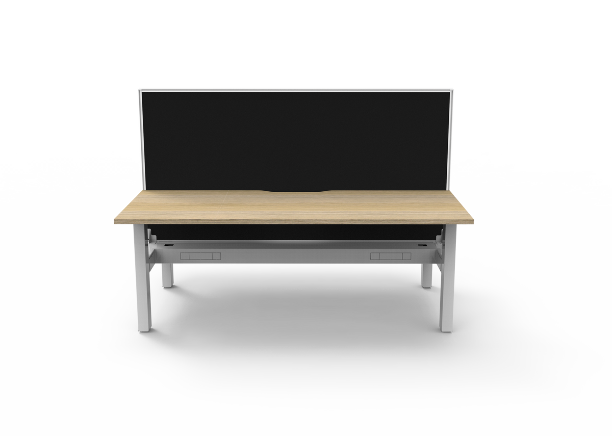 Rapidline Boost Static Back to Back Workstation 1500 x 750mm with Screen and Cable Tray Natural Oak / White Satin