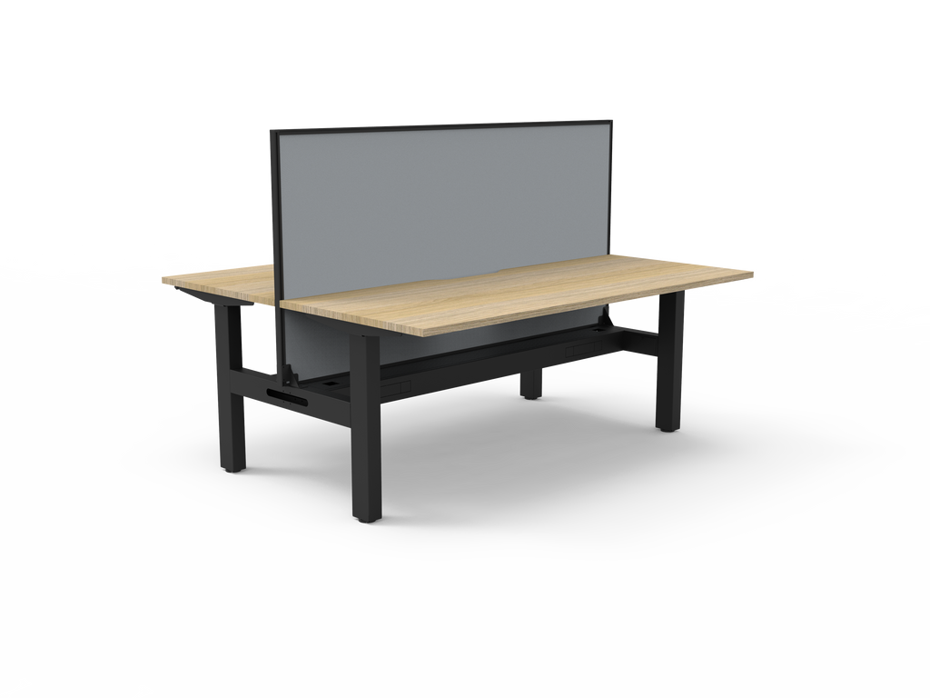 Rapidline Boost Static Back to Back Workstation 1500 x 750mm with Screen and Cable Tray Natural Oak / Black Satin