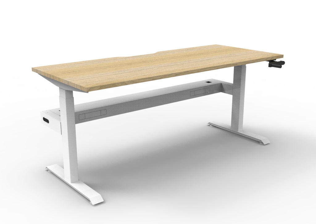 Rapidline Boost Crank Single Sided Workstation 1500 x 750mm with Cable Tray Natural Oak / White Satin