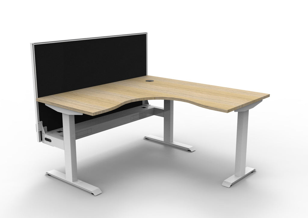 Rapidline Boost Static Corner Workstation 1500 x 1500 x 750mm with Screen and Cable Tray Natural Oak / White Satin