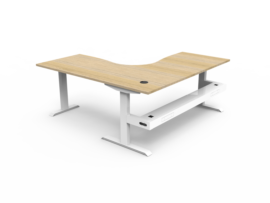 Rapidline Boost Static Corner Workstation 1800 x 1800 x 750mm with Cable Tray Natural Oak / White Satin