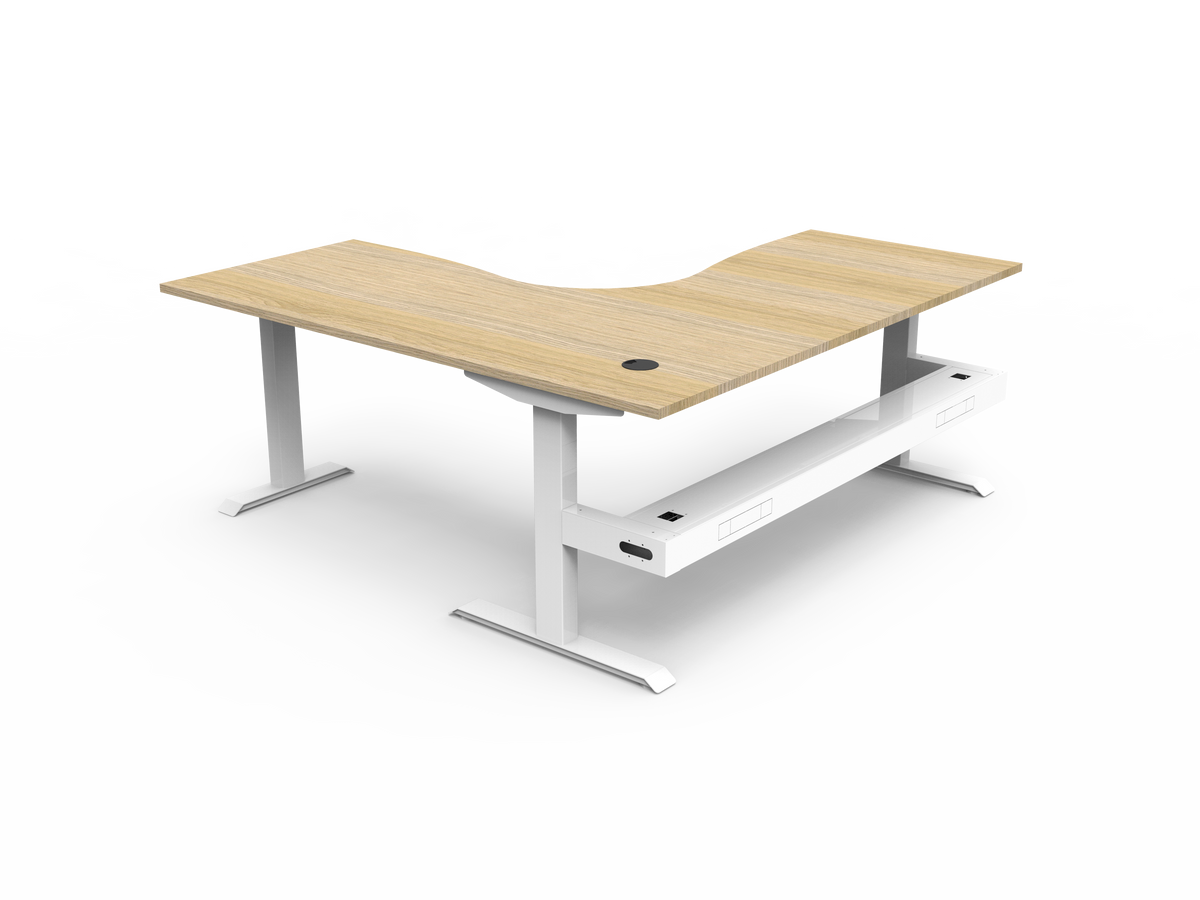 Rapidline Boost Static Corner Workstation 1800 x 1800 x 750mm with Cable Tray Natural Oak / White Satin