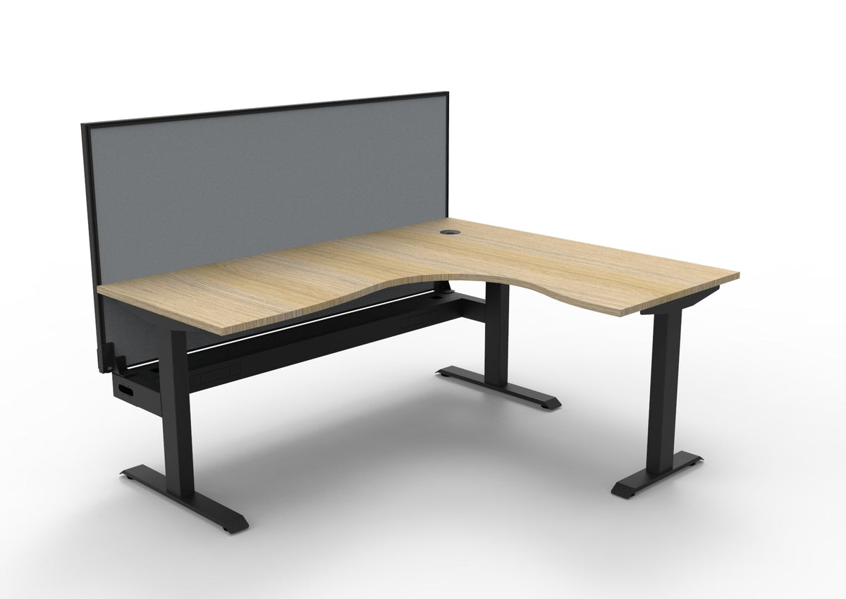 Rapidline Boost Static Corner Workstation 1800 x 1500 x 750mm with Screen and Cable Tray Natural Oak / Black Satin