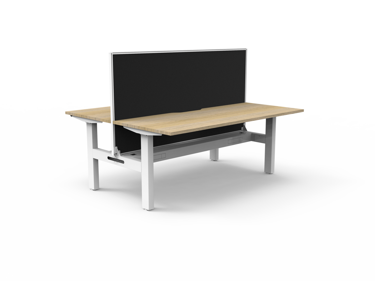 Rapidline Boost Static Back to Back Workstation 1500 x 750mm with Screen and Cable Tray Natural Oak / White Satin