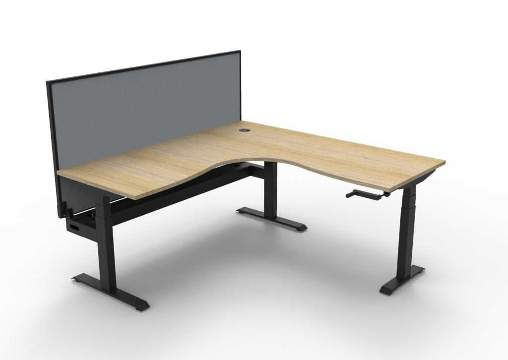 Rapidline Boost Crank Corner Workstation 1800 x 1800 x 750mm with Screen and Cable Tray Natural Oak / Black Satin
