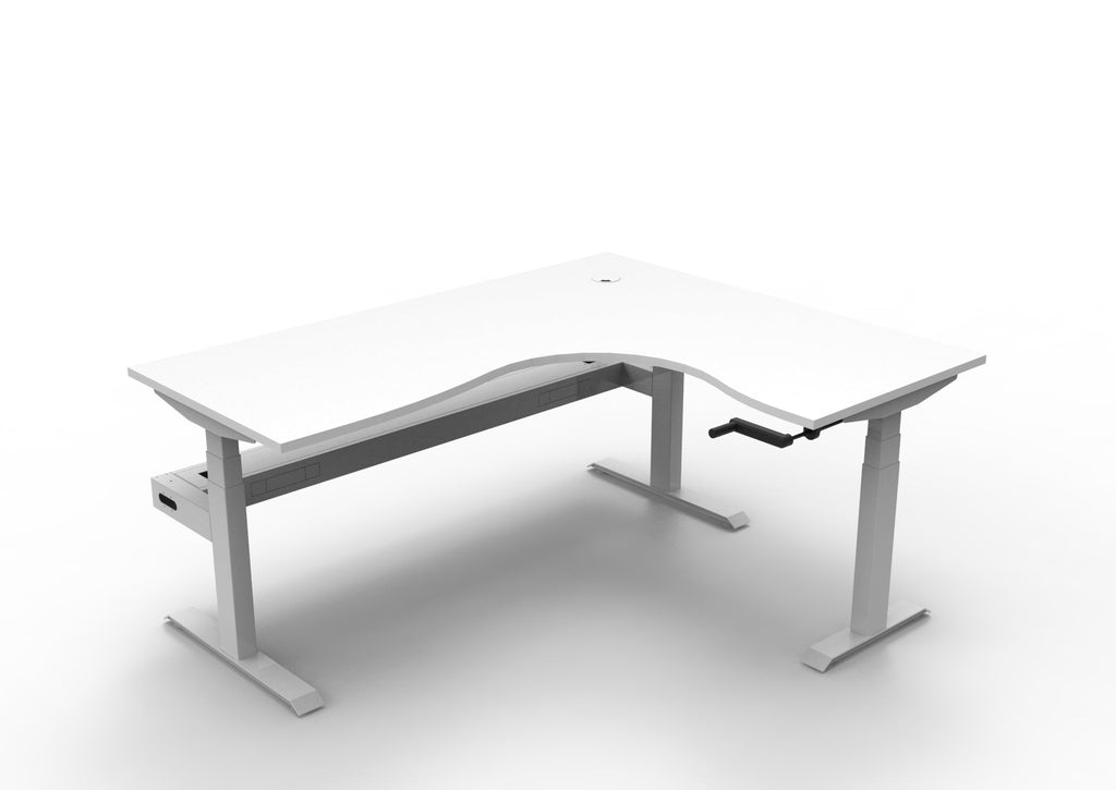 Rapidline Boost Crank Corner Workstation 1800 x 1500 x 750mm with Cable Tray Natural White / White Satin