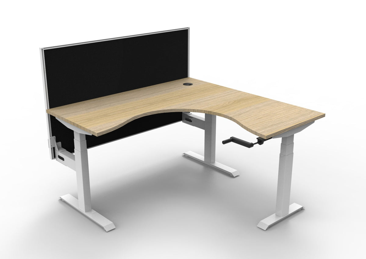 Rapidline Boost Crank Corner Workstation 1500 x 1500 x 750mm with Screen Natural Oak / White Satin