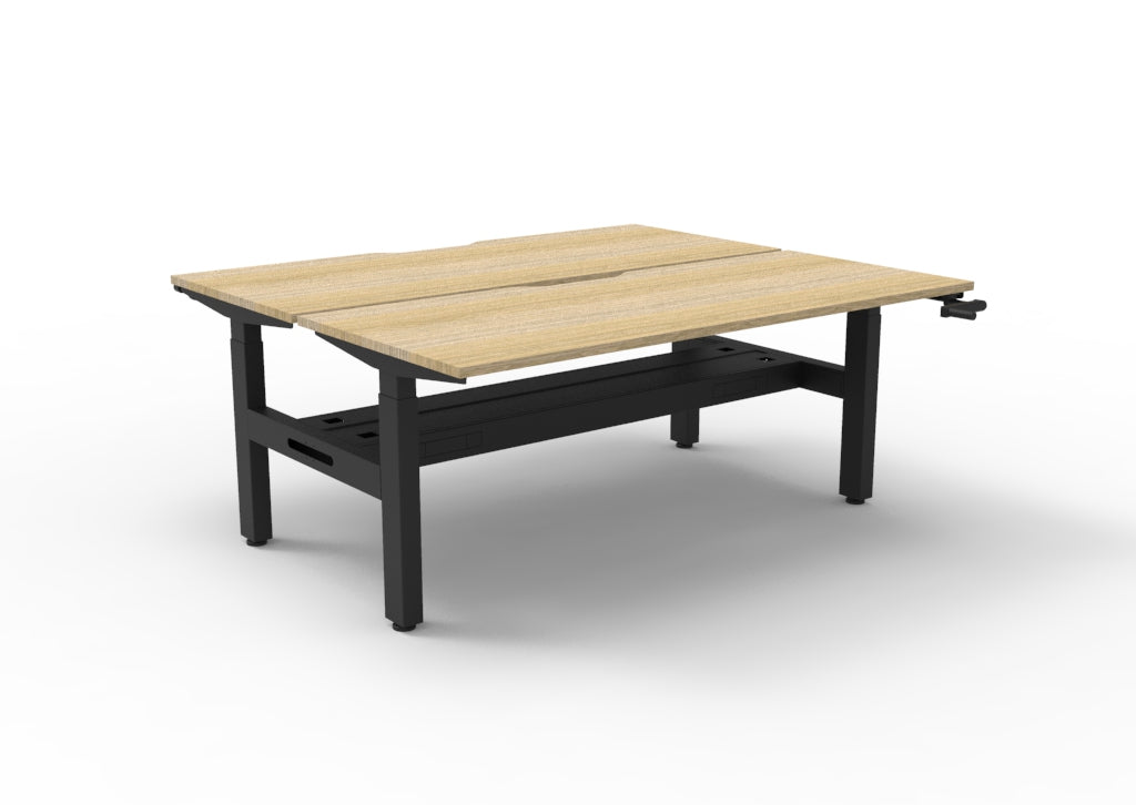 Rapidline Boost Crank Back to Back Workstation 1200 x 750mm with Cable Tray Natural Oak / Black Satin