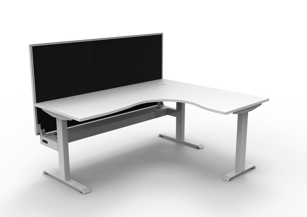 Rapidline Boost Static Corner Workstation 1800 x 1500 x 750mm with Screen and Cable Tray Natural White / White Satin