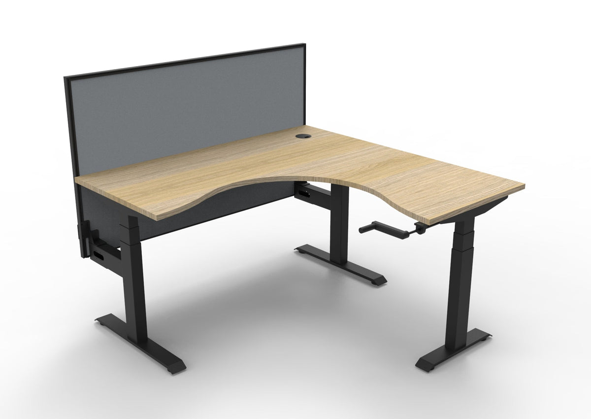 Rapidline Boost Crank Corner Workstation 1500 x 1500 x 750mm with Screen Natural Oak / Black Satin