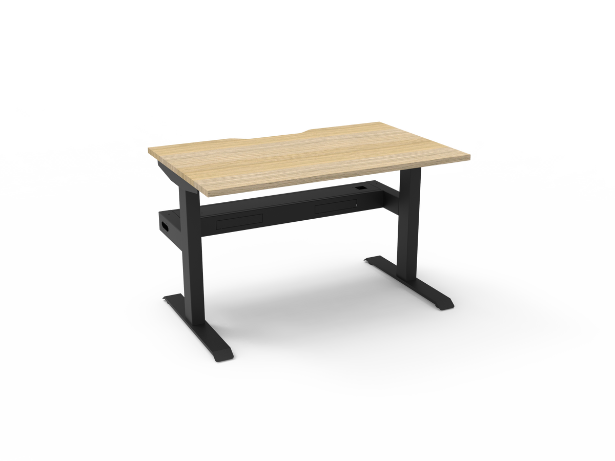Rapidline Boost Static Single Sided Workstation 1200 x 750mm with Cable Tray Natural Oak / Black Satin
