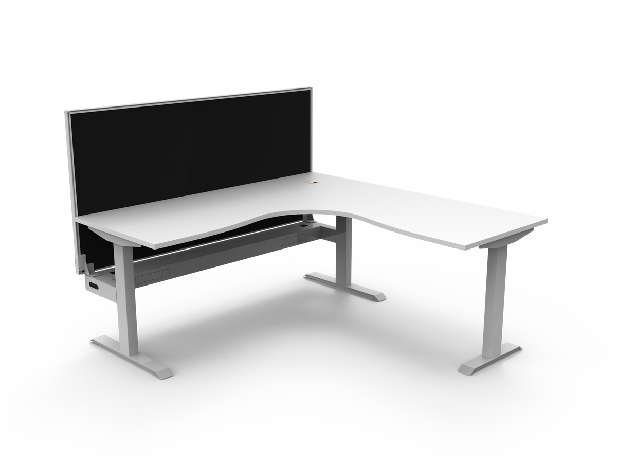 Rapidline Boost Static Corner Workstation 1800 x 1800 x 750mm with Screen and Cable Tray Natural White / White Satin