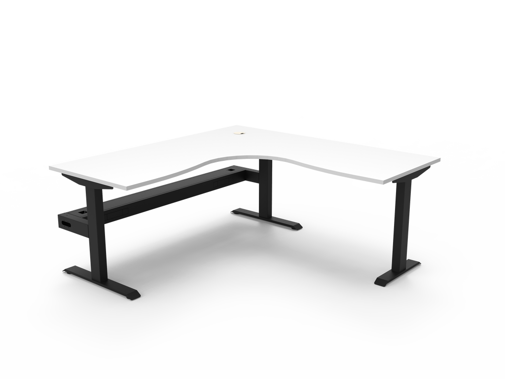 Rapidline Boost Static Corner Workstation 1800 x 1800 x 750mm with Cable Tray Natural White / Black Satin