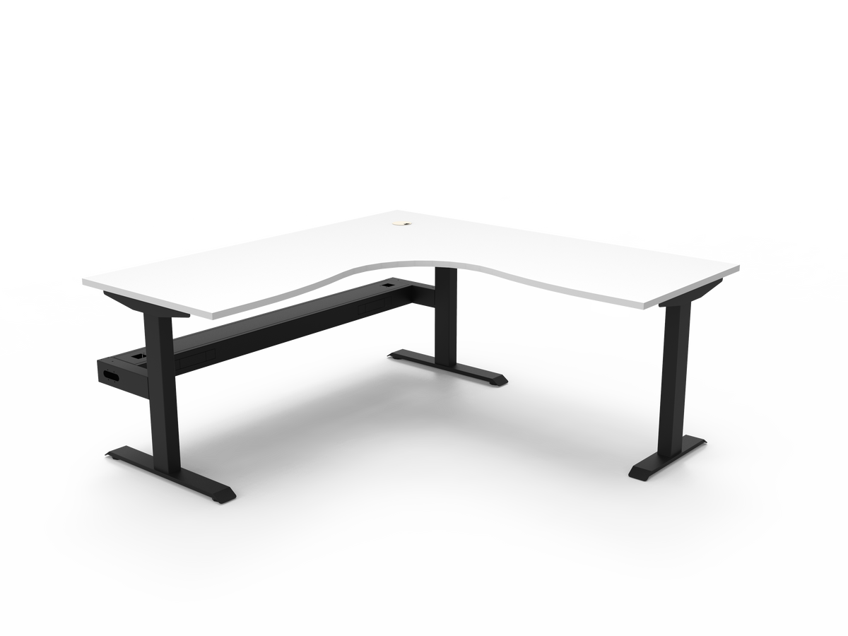 Rapidline Boost Static Corner Workstation 1800 x 1800 x 750mm with Cable Tray Natural White / Black Satin