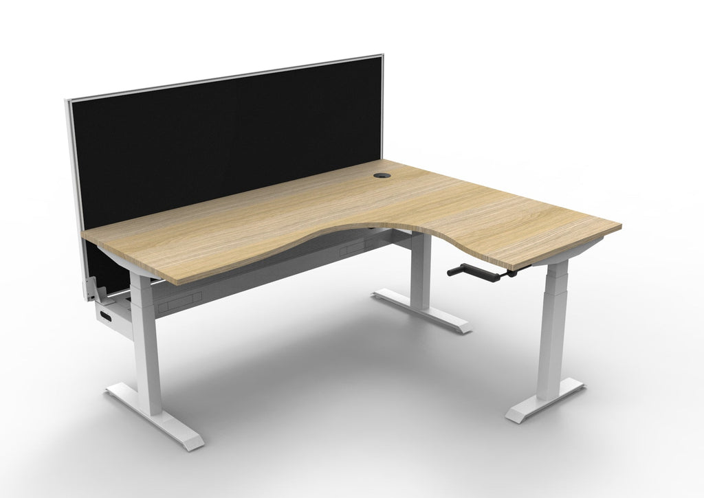 Rapidline Boost Crank Corner Workstation 1800 x 1500 x 750mm with Screen and Cable Tray Natural Oak / White Satin