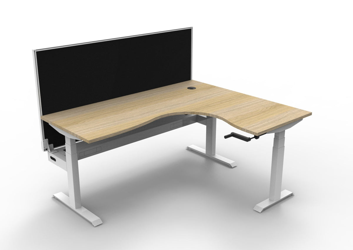 Rapidline Boost Crank Corner Workstation 1800 x 1500 x 750mm with Screen and Cable Tray Natural Oak / White Satin